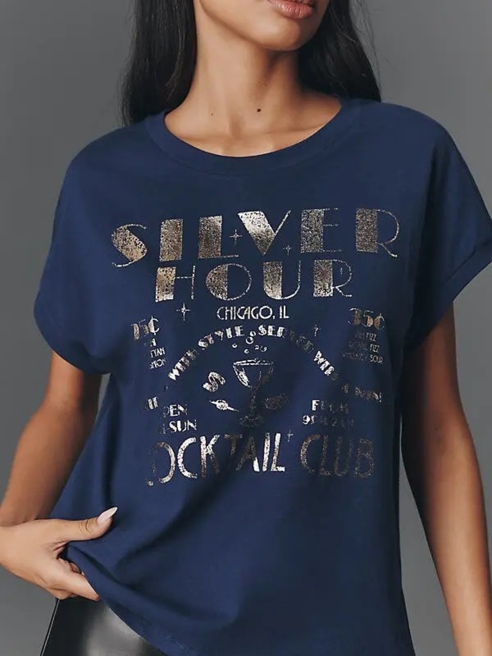 NWOTs By Anthropologie Silver Hour Cocktail Club Graphic T-Shirt Navy Size S